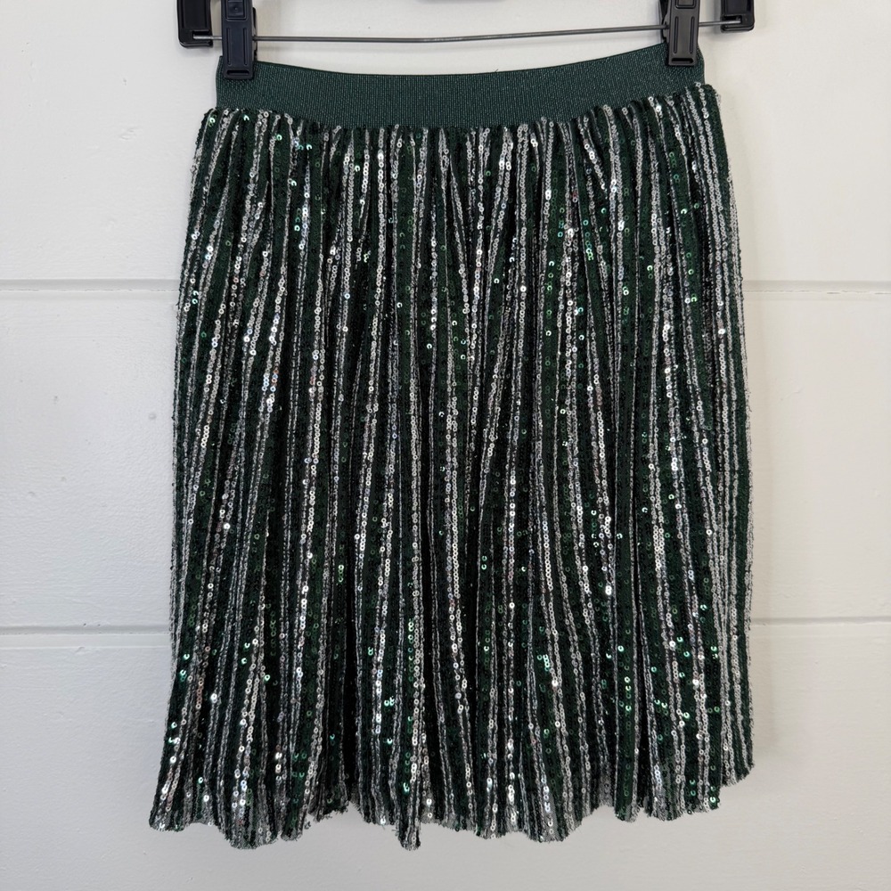 Lola and The Boys S 14 Candy Cane Sequin Striped Skirt Green Silver St‎ Patricks